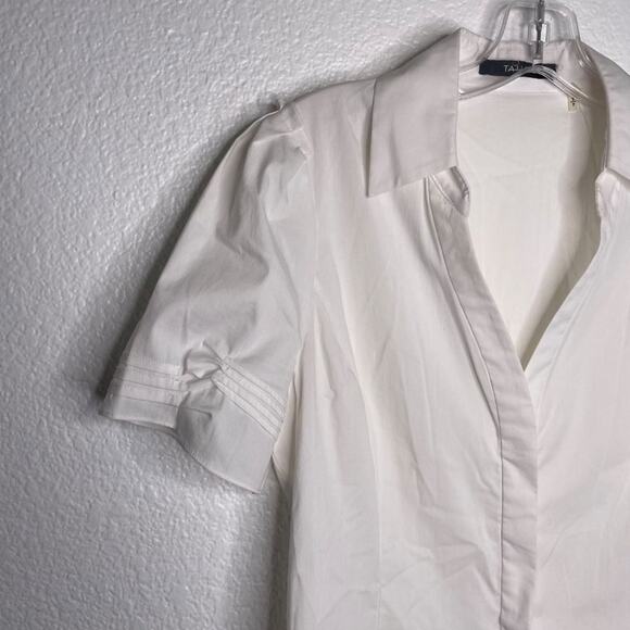 Tahari Womens Top Size Small White Short Sleeve Collared Button Front Blouse - Picture 9 of 15